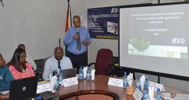 IICA Project Leader, Dr. Muhammad Ibrahim gives the details on the resilience and risk management plan for agricultural production during the launch last Tuesday