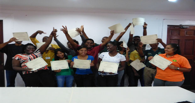 Trainees with their certificates at Wilderness Explorers office (Photo by Annette Arjoon-Martins)