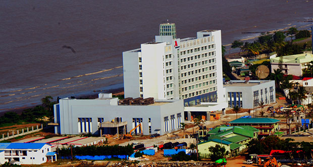 An aerial view of the Marriott Hotel in the final stages of construction at its Kingston site. (Vishwanauth Narine photo)