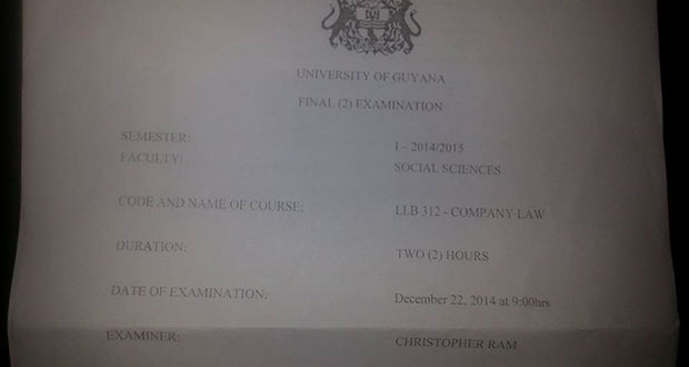 The final ‘Company Law’ examination paper which was titled ‘Final (2) Examination’