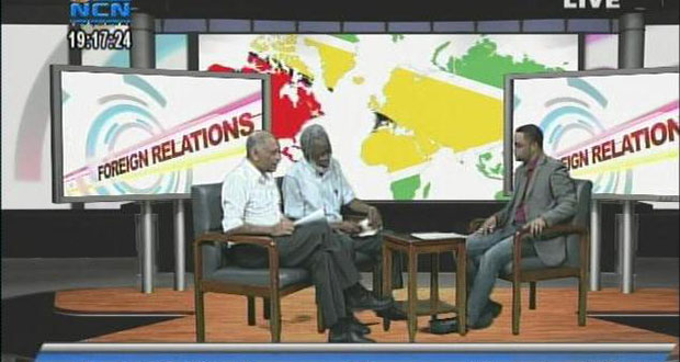 Head of the Presidential Secretariat and Cabinet Secretary, Dr Roger Luncheon and Agriculture Minister Dr Leslie Ramsammy on the television programme “Political Scope”