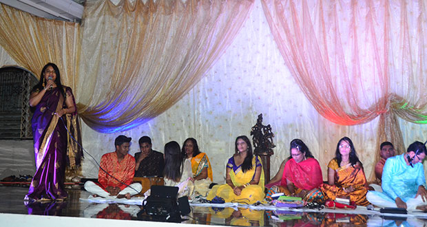 President of the Guyana Hindu Dharmic Sabha, Dr. Vindhya Persaud, with some of the devotees.