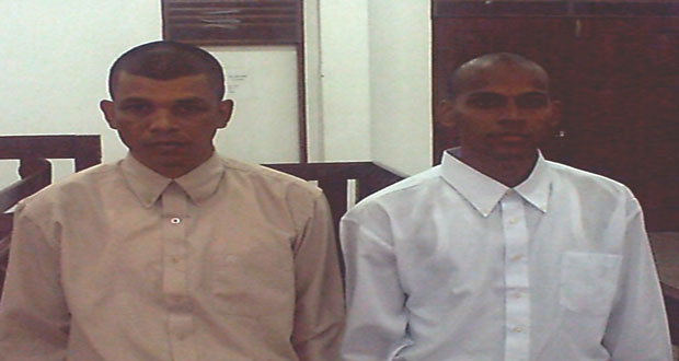 Hallman Hunte, left, and Sohan Busjit after leaving the Berbice Assizes
