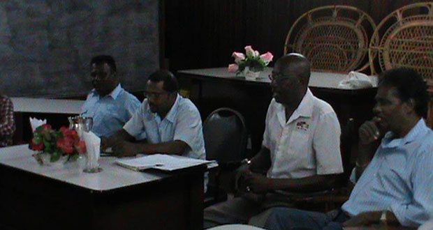 Coordinator of the Mash Secretariat, Mr Lennox Canterbury, addressing a meeting on the planning of the Chutney Finals in Essequibo on Tuesday
