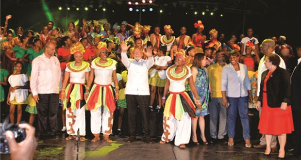 President Donald Ramotar with other government officals joining in celebration at the inaugural Guyana Festival