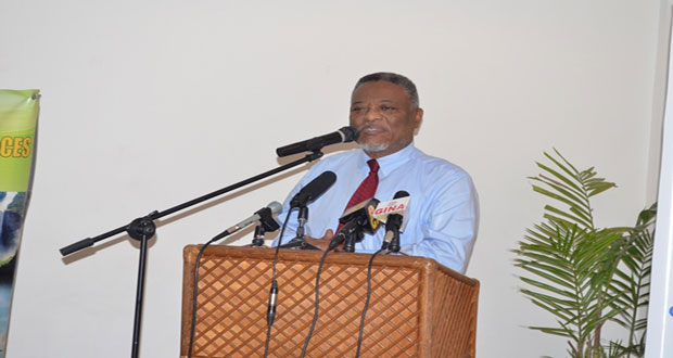 Prime Minister Samuel Hinds delivering brief remarks at the forum