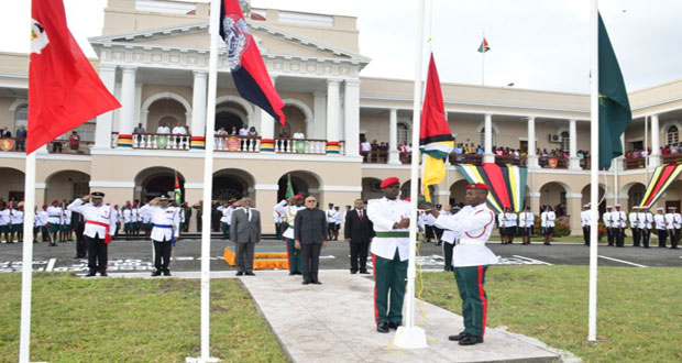 The hoisting of the Golden Arrowhead at the Republic Day Flag Raising ceremony at Parliament Buildings
(Photos by Sandra Prince)