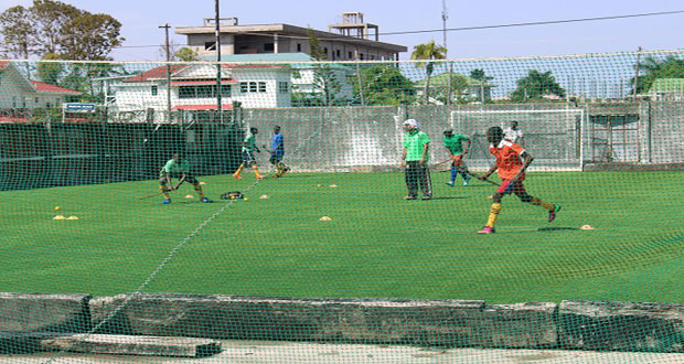 National Under-19 players train on the artificial turf at the GCC ground, Bourda.