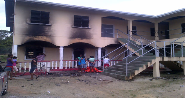 A view of the bottom flat of the Boys Dormitory, where the fire originated; and the top flat, where the 21 male students slept while the fire broke out