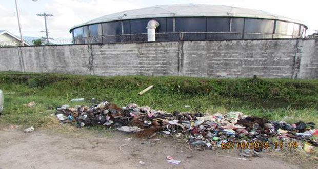An illegal dumpsite on Mandela Avenue just outside the Guyana Water Inc.