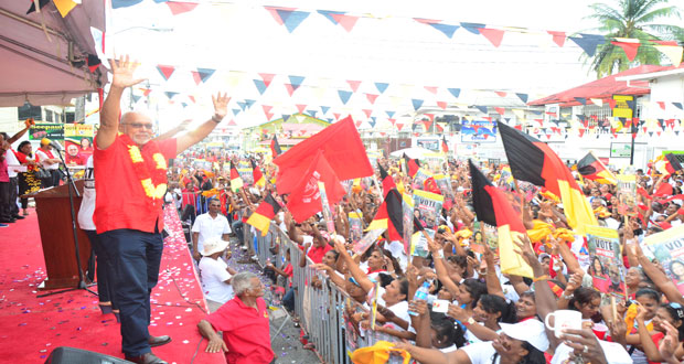 The massive gathering of PPP/C supporters stretching along Alexander Street Kitty, at the official 2015
campaign launch (Photos by Adrian Narine)