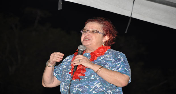 PPP stalwart, Ms Gail Teixeira, speaking to the residents of West Ruimveldt