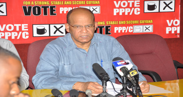 PPP General Secretary Clement Rohee at the party’s weekly press conference yesterday (Photo by Delano Williams)