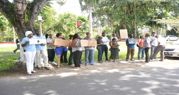 The protestors yesterday in front of the AG’s office. (photos by Samuel Maughn )