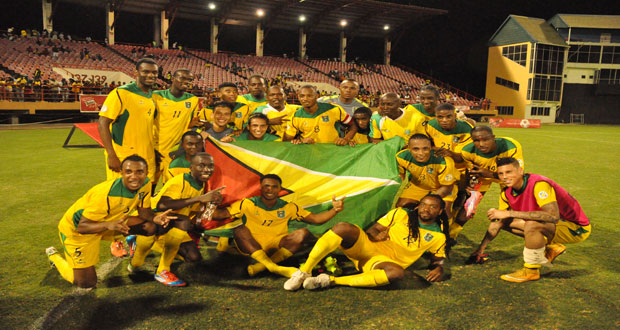 The Golden Jaguars after their 2-0 victory over Grenada at the Guyana National Stadium