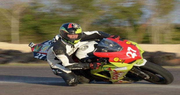 Guyana’s Stephen ‘Valentino Rossi’ Vieira is seen in action at JamWest Raceway in Jamaica, last weekend.