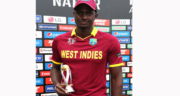 Jason Holder of the West Indies, player-of-the-match for the 2015 ICC Cricket World Cup match between the West Indies and United Arab Emirates at McLean Park, yesterday in Napier, New Zealand.