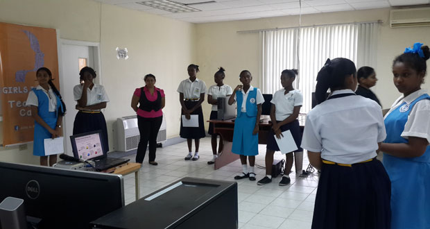 Some of the students participating in Tech Day Camp at the Centre for Information and Technology at UG in honour of ‘International Girls in ICT Day 2015’