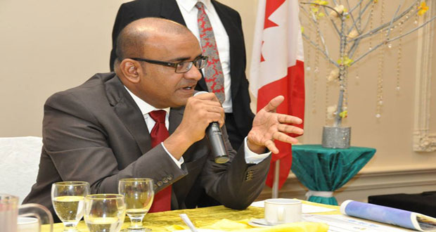 Former President Bharrat Jagdeo addresses invitees at the Radisson Hotel