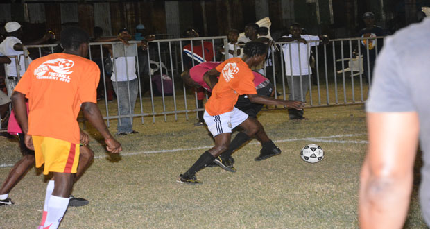Part of the third night of action in the inaugural Petra Organisation/Guyana Beverage Inc. Busta soft shoe football tournament, played at the Georgetown Football Club ground. (Photo by Samuel Maughn)