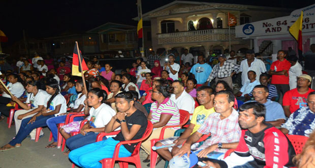 A section of those in attendance at the PPP/C’s public meeting at #64 Village in Berbice last evening