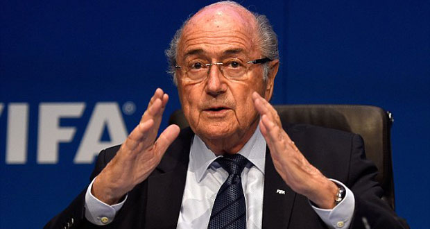 Sepp Blatter talks during a press conference on Saturday morning after being re-elected as FIFA president.