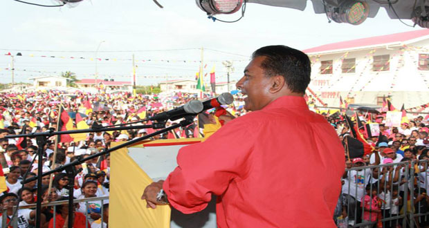 PPP/C Candidate, Economist Dr. Peter Ramsaroop engaging the Berbice Rally over the weekend