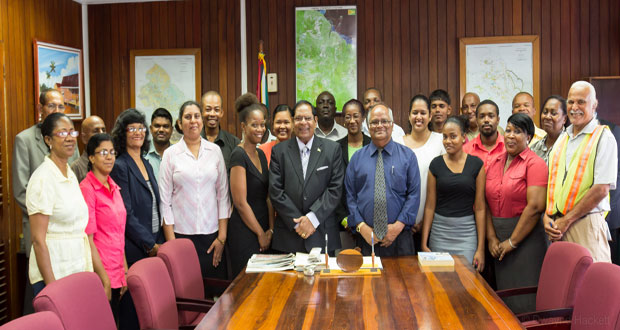 Prime Minister Moses Nagamootoo with OPM staff following their meeting Wednesday
