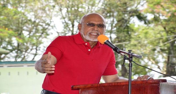 President Donald Ramotar addresses the gathering at the May Day Rally at the National Park