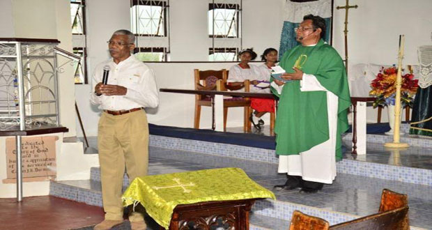 Head of State David Granger as he made his brief remarks on the occasion of the St. John the Baptist 172nd anniversary