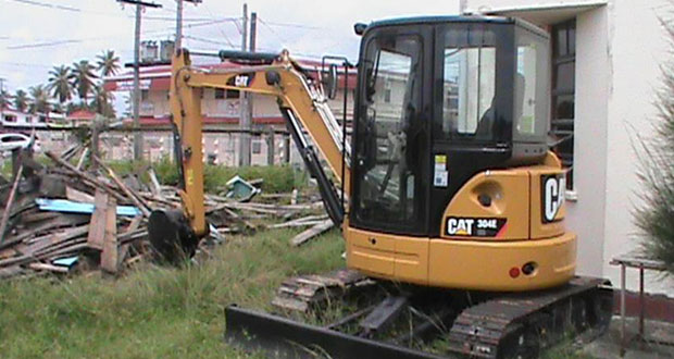 The new mini-excavator in the compound of the Anna Regina Town Council