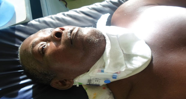 Walter Douglas who suffered a fractured neck after falling off his bicycle at Mahaica last Friday