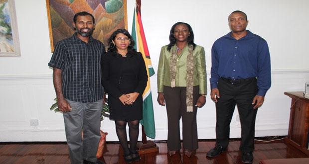 Minister Nicolette Henry (second right) is with some of the directors of the GSSF in her office on Monday.