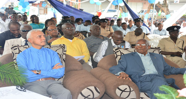 Among those enjoying the ceremony yesterday are (from left, front row) Minister of Communities, Mr  Ronald Bulkan, and City Mayor, Mr Hamilton Green