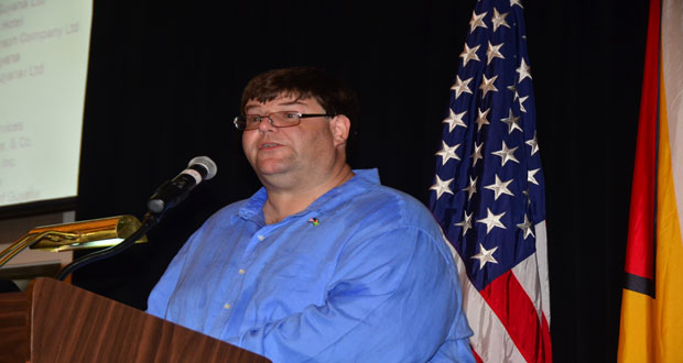 U.S. Charge d’Affaires, Mr Bryan Hunt, speaking at the US Embassy-hosted reception marking the 239th Independence Anniversary of the USA at Guyana’s Marriott Hotel in Kingston