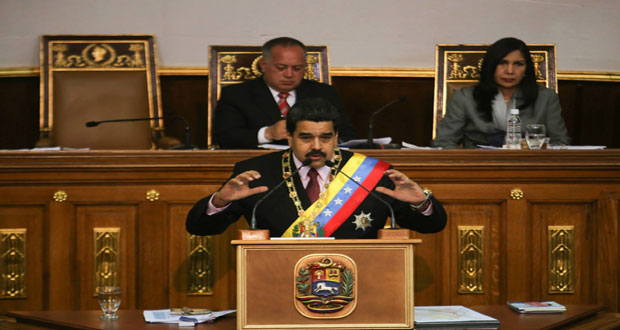 Venezuelan President Nicolás Maduro addressing his country’s National Assembly on Monday