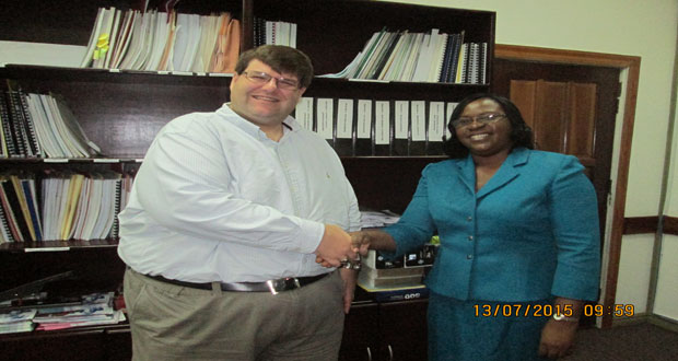 U.S. Charge d’Affaires, Mr. Bryan Hunt during his meeting with Minister within the Ministry of Public Health, Dr. Karen Cummings
