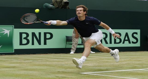 Andy Murray in action in the Davis Cup World Group Quarterfinal.