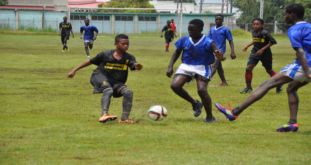 Part of the action at the Eve Leary Sports Complex ground between the two GPF-organised youth groups.