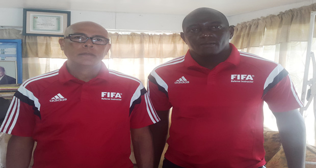 FIFA Referee Instructor Peter Prendergast (L) and FIFA Referee Fitness Instructor Alan Brown