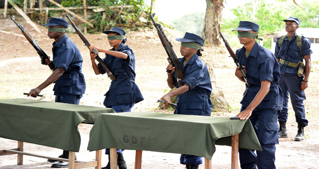 Blind-folded weapon assembly at Base Camp Seweyo yesterday (Possible front page aside from Politics)