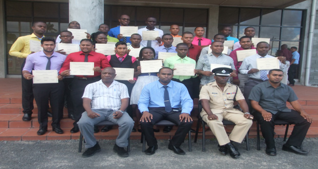 The participants pose with their instructors and senior officers of the Guyana Police Force (Photos courtesy of CID)