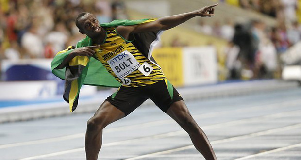 Flashback: Usian Bolt celebrates winning the 100 metres at the 2013 World Championships in Moscow.