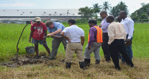FIFA’s contracted inspector Dr Stephen Baker visits the GFF’s Providence facility yesterday.
