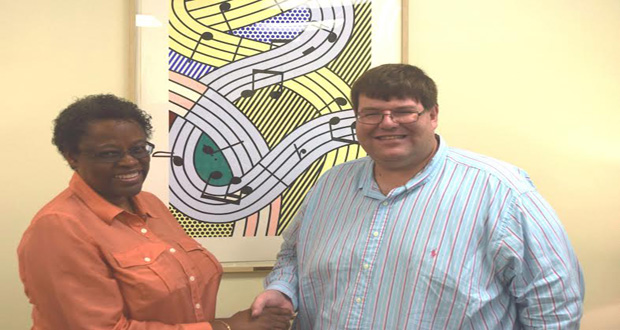 Fulbright U.S. scholar Jennifer Hoyte meeting Charge d’Affaires of the U.S. Embassy in Guyana Bryan Hunt