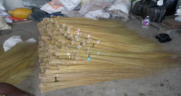 These pointer brooms at the New Guyana Marketing wharf at Charity have been produced by Pomeroon farmers
