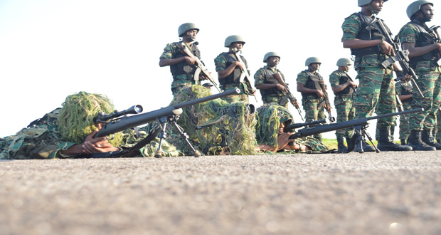 Members of the Special Forces at the GDF Air Corps Base at Timehri, yesterday (Delano Williams photo)