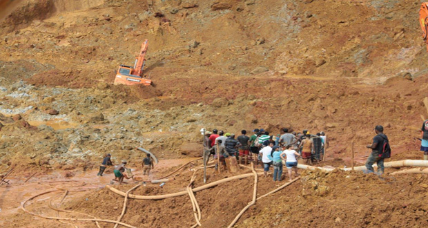 The scene at the Konawaruk pit- collapse in May this year that left 10 miners dead.