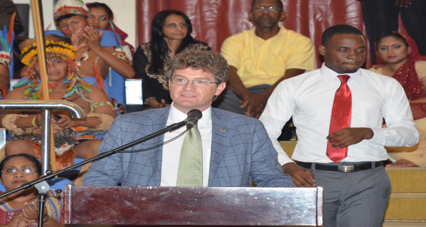 British High Commissioner to Guyana Greg Quinn speaking at the opening of the round-table discussion