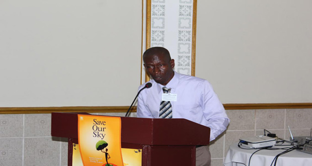 Deputy Head of Customs Excise and Trade Operations Mr Patrick Hyman speaking at the World Ozone Day event